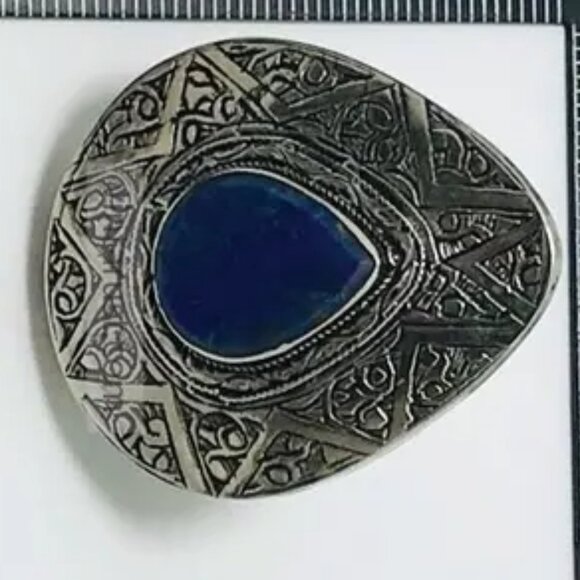 Silver Boho Adjustable Ring with Blue Gemstone, Handmade Silver Blue Stone Ring - Picture 6 of 9